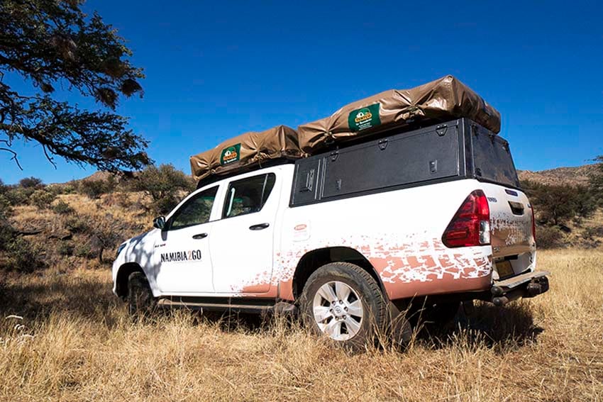 Toyota Hilux with camping equipment, rental car, Namibia