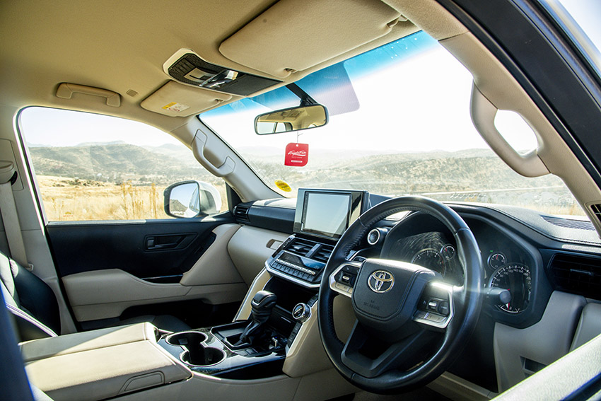 Steering Wheel and dashboard of Luxury Land Cruiser, rental car, Namibia