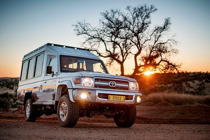 4x4 Safari Cruiser, rental car, Namibia, sunset